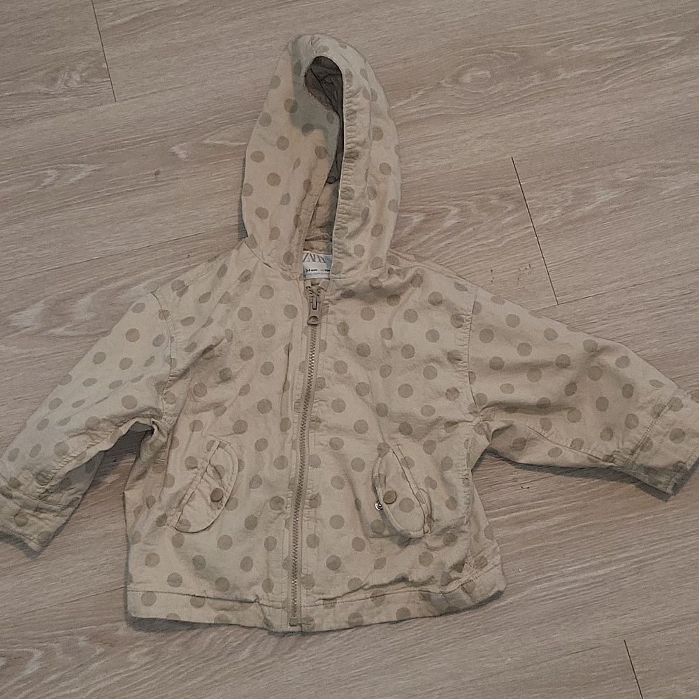 Zara Polka Dot Tan Hooded Parka Jacket